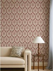 Burgundy Damascus Wallpaper - Floral Victorian Style Removable Or Non-Adhesive Wallpaper, Customizable Color - 1PC - View 2