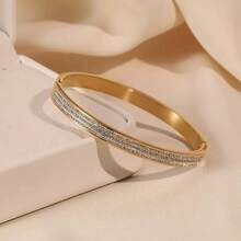 1pc Fashionable & Elegant Zirconia Studded Narrow Bangle Bracelet, Suitable For Daily Wear, Parties And Banquets - Bracelet - View 5