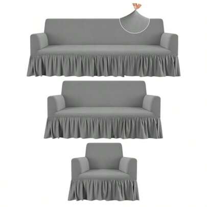 Juego de 3 piezas de fundas para sofá lavables y duraderas con alta elasticidad y estiramiento fundas para muebles de sofá con falda para sofá de dos plazas sillón con brazos Gris Seda