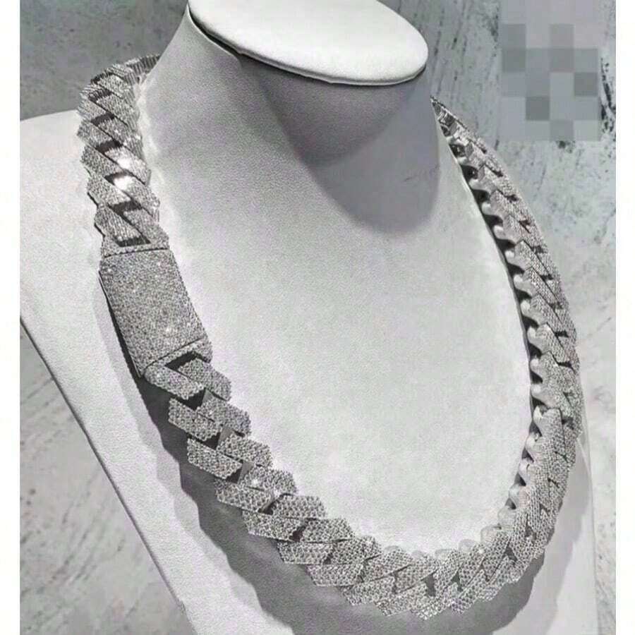 Men's Cuban Chain Necklace-Heavy-Duty-Hop Jewelry Featuring An Interlocking Link Design.Modern Cuban Chain Style Suitable Everyday Wear And Special Occasions-Durable Men's Necklace, Party Accessory, Miami Cuban Chain, High-Quality Metal, Men's Chain, Chain. - 銀色 - 查看 1