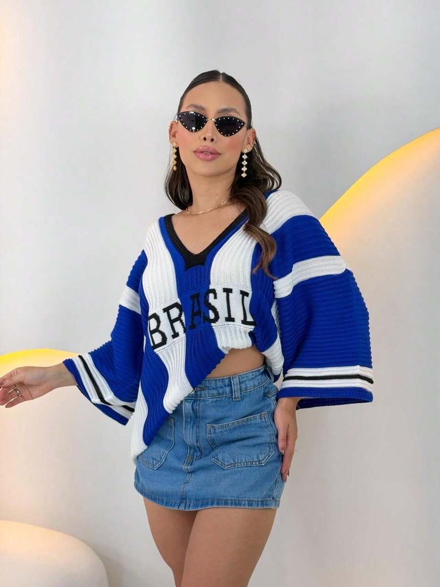 Knit Blouse Brazil Core World Cup - 藍色 - 查看 1