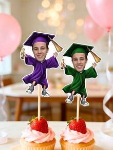 1/10/25/50/100/150 Pcs Customizable Graduation-Themed Cupcake Inserts, Personalized Face Cupcake Toppers, Custom Face Cupcake Decorations, Custom Cupcake Decorations With Different Face Photos, Graduation Cake Decoration Party Hat Cupcake Toppers. - Multicolor - View 9