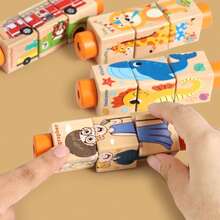 1 Set Rotating Wooden Children's Puzzle, Animal, Ocean, Transportation Themes, 3D Building Block Puzzles, Educational Toy For Hand-Eye Coordination Training, Suitable For Kindergarten, Toddler Gift - Multicolor - View 8