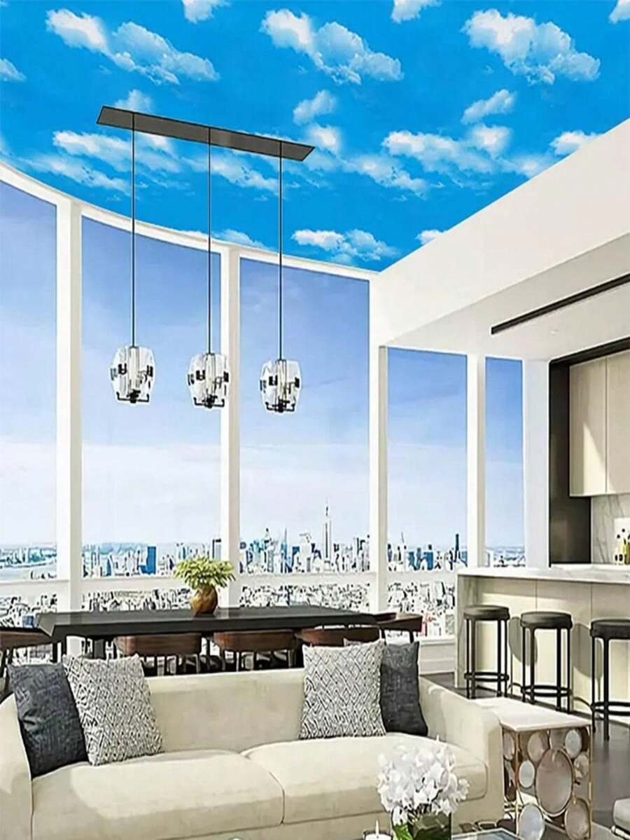 1 Cuộn Giấy Dán Tường Bầu Trời Xanh & Mây Trắng, Chất Liệu PVC Chống Thấm Nước, Chống Ẩm, Dễ Lau Bóc, Thích Hợp Cho Trần Nhà, Phòng Ngủ, Phòng Khách, Phòng Trẻ Em, Nhà Bếp, Tủ, Đồ Nội Thất Tự Làm, Kích Thước 45x100/300/500cm