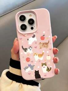 1个时尚可爱星星、水果、猫咪、蝴蝶结、苹果图案液态硅胶软壳防震手机壳，适用于苹果11/12/13/14/14Plus/15/15Plus/16/16Plus/7/8Plus/17/17Pro等型号 - 彩色 - 查看 2