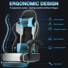DEVOKO Ergonomic Gaming Chair With Adjustable Armrests, Retractable Footrest & Lumbar Support, Comfortable PU Leather Desk Chair - White - View 6