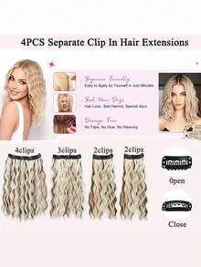 4-Piece Clip-In Hair Extension Set (11 Clips), 12-Inch Short, Soft & Natural-Looking Extensions (Curly/Wavy Style) – Suitable For Daily Wear, Halloween, And Christmas Parties - Multicolor - View 9