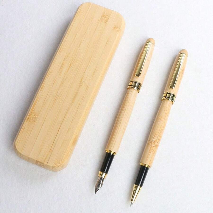 Bộ bút tre gồm bút bi, bút gỗ, bút ký tên trong hộp quà, quà tặng doanh nghiệp và tốt nghiệp, có thể tùy chỉnh. - A - Xem 1
