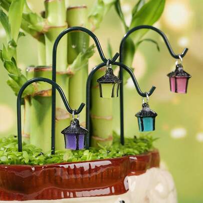 7pcs Colorful Lantern Fairy Garden Decor Stakes, Retro Iron Art 3D Mini Model Solar Resin Lantern Easy Install Stakes, Iron & Resin Material, Countryside Cottage Style Outdoor Decor For Yard And Garden, Fairy Colorful Lantern Pattern, Indoor Outdoor Tabletop Micro Landscape Set, Suitable For Outdoor Indoor Garden Balcony Decoration