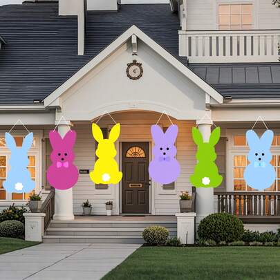 1pc 2D Polyester Easter Bunny Flag, Colorful Easter Bunny Flag, Farmhouse Style Easter Decoration Hanging Banner