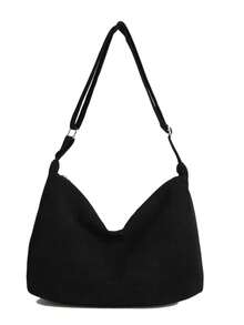 1pc Velvet Handbag, Soft Shoulder Bag, Minimalist Large Capacity Crossbody Tote Bag, Suitable For Daily Commute And Travel, Christmas/Valentine's Day Gift - Black - View 11