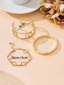 3件套奢华百搭经典优雅镂空四叶草和五叶草金色闪亮手链套装（女士款） - 金黃色 - 查看 7