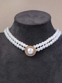 Oval Retro Elegant Luxury Exquisite Double-Layer Faux Pearl Necklace And Earrings 3-Piece Set, Suitable For Women's Daily Wear, Banquet, Wedding, Vacation, Can Be Given As Birthday, Holiday, Mother's Day, Girlfriend, Friend Gift - Multicolor - View 3