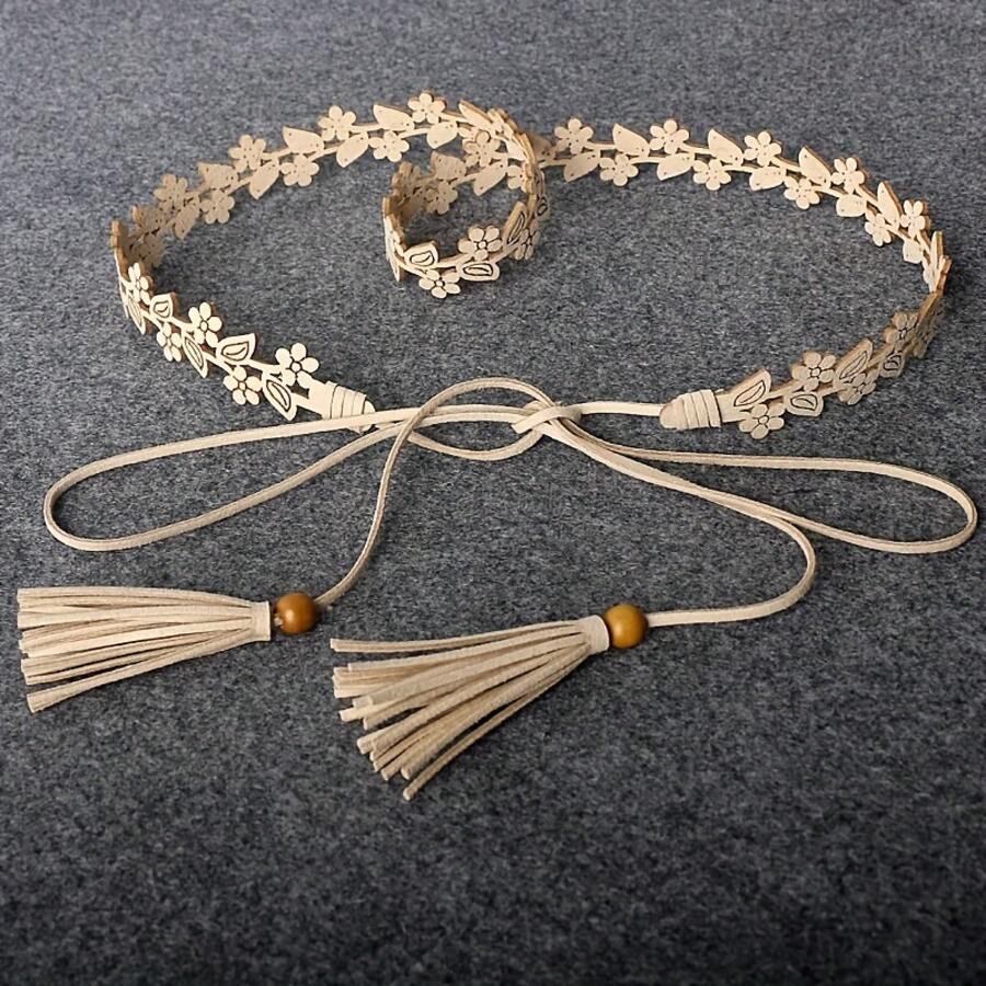 1 Piece Of Women's Beige Fringed Hollow-Out Belt - Beige - View 1