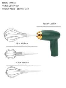 1pc Rechargeable Wireless Hand-Held Electric Milk Frother, 3 Speed Settings, Includes 2 Detachable Whisk Attachments, Suitable For Whipping Eggs, Mixing Milk, Coffee, Hot Chocolate And Cappuccino - Multicolor - View 9