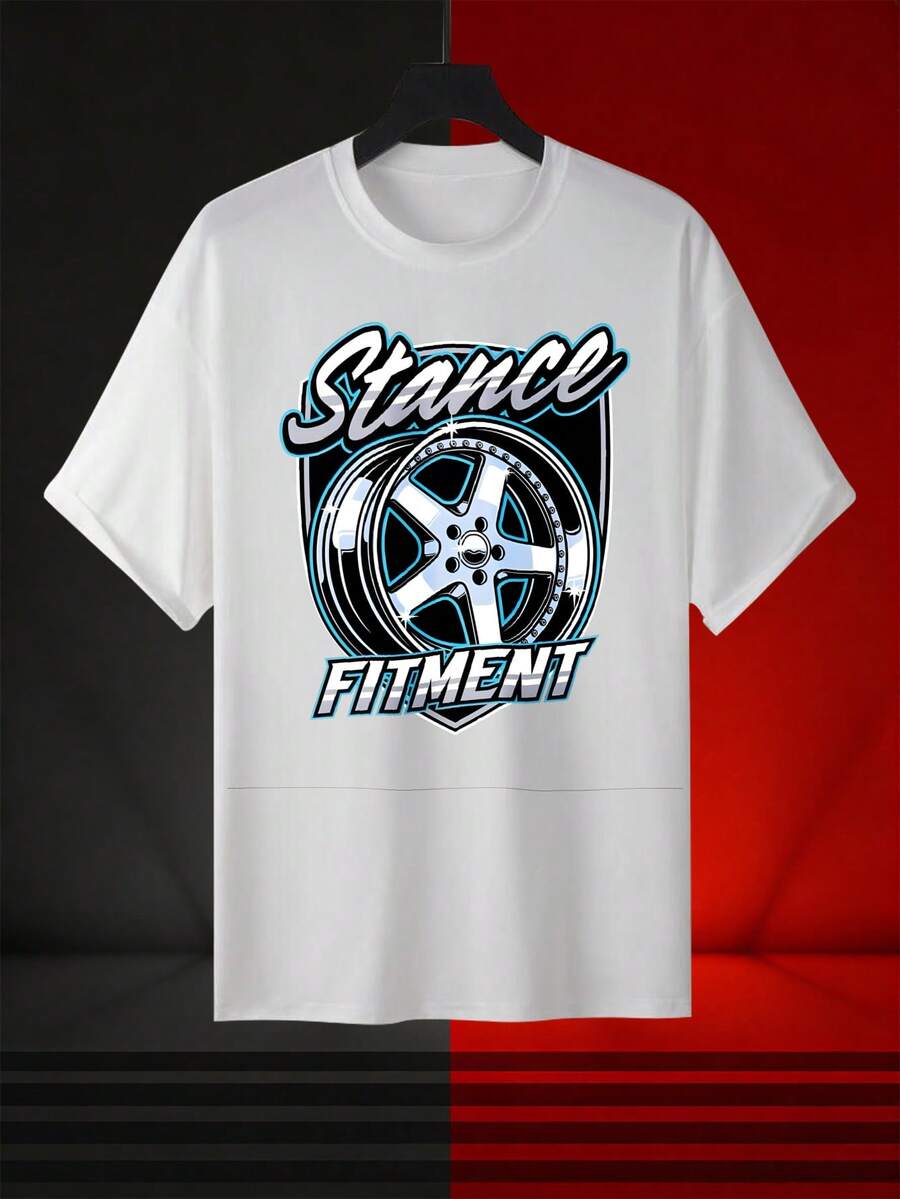 100% Cotton Men's Shirts Stance Fitment Car Wheel Design Graphic Tee For Automotive Enthusiasts Custom Style T-Shirt With Bold Typography And ChromeS Rim Artwork Perfect For Car Culture Fans Stree - 白色 - 查看 1