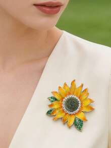 1 pieza Broche de esmalte con diseño de girasol de moda, elegante accesorio de flor para mujer, versátil accesorio para abrigo - Multicolor - Ver 3