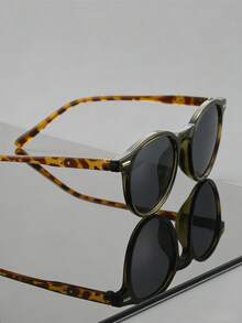 Vintage Tortoise Shell Style Unisex Fashion Glasses, Olive Green Frame, Sun Protection, Suitable For Dating And Street Photography - Mocha Brown - View 2
