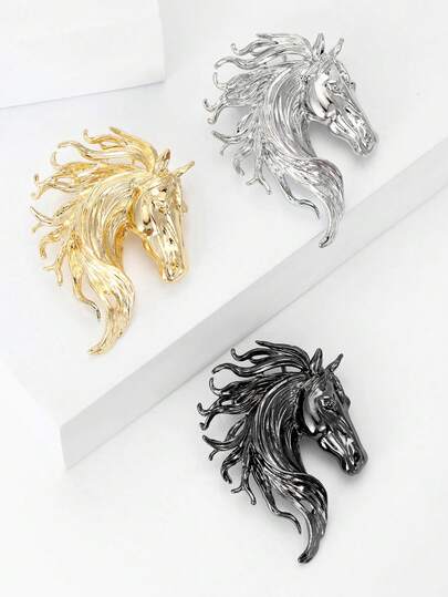 1 st vintage kreativ hästhuvudbrosch, trendig avslappnad zinklegering kavajnål tillbehör