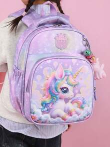 Cute Printed Backpack, New Cartoon Pony & Unicorn Student Schoolbag, Fashionable - Purple - View 6