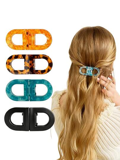 4pcs Magnetic Hair Clips For Wome, Strong Hold Non-Slip For Thin Thick Hair, No Crease Hairclips, Fashion Aesthetic Claw Clips Snap Clip Hairstyling Tools, Small Mini Magnetic Clips For Messy Bun Half Up Down Twist, Magnetic Bobby Pins Hair Styling Accessories For Daily Use Work Office Party Travel, For Valentine's Day, Mother's Day Gift, 2-In-1 Seamless Design, No Tugging Suitable For All Hair Types, Leopard,Black, Blue, Orange