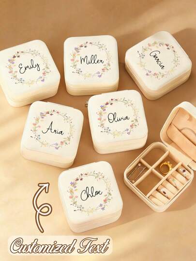 Scatola portagioie da viaggio rettangolare classica personalizzabile, rivestita in tessuto, con chiusura a cerniera e scomparti a scatto, scatola multifunzionale per damigelle, senza alimentazione elettrica, design a forma di cuore, rivestimento interno in tessuto, scatola portaoggetti per gioielli