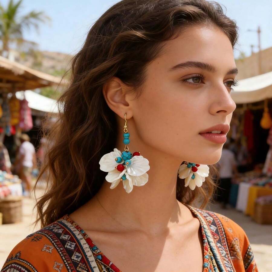 1 Pair Handmade Beaded Imitation Deep Sea Shell Blue Vacation Earrings - Multicolor - View 1