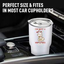 30oz Stainless Steel Tumbler Black White Options,  I Am Just A 6 Years Old Girl Who Loves Cats Graphic Cups, Insulated Travel Coffee Mug With Lid And Straw , Double Wall Vacuum Reusable Travel Cups, Funny Birthday Party Gift For Women & Men - 白色 - 查看 2