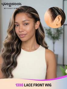 MEGALOOK Peluca de encaje frontal 13x6 con ondas degradadas doradas, 100% cabello humano, pre-recortada, sin pegamento, fácil de usar, línea de cabello de encaje altamente transparente, teñida en degradado, gorra ligera, ajustable y transpirable - Multicolor - Ver 3