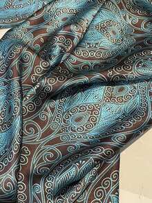 1条女士土耳其蓝色印花仿丝围巾，可用作头饰、围脖或服装配饰 - 松石藍 - 查看 4