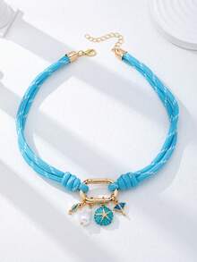 1 chiếc vòng cổ dây thừng màu xanh dương phong cách Bohemian với mặt dây chuyền hình móc khóa và hình sinh vật biển - Vòng cổ nổi bật phong cách biển cả mùa hè với mặt dây chuyền hình sao biển và ổ khóa hình trái tim - Có thể tùy chỉnh, phù hợp để đeo hàng ngày và đi biển - Nhiều màu - Xem 7