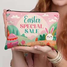 1个化妆包，兔子花帽复活节彩蛋图案，拉链封口，男女通用，多功能旅行收纳/日常使用，轻便可机洗，时尚洗漱包，情人节、婚礼、新年、生日礼物 - 彩色 - 查看 3