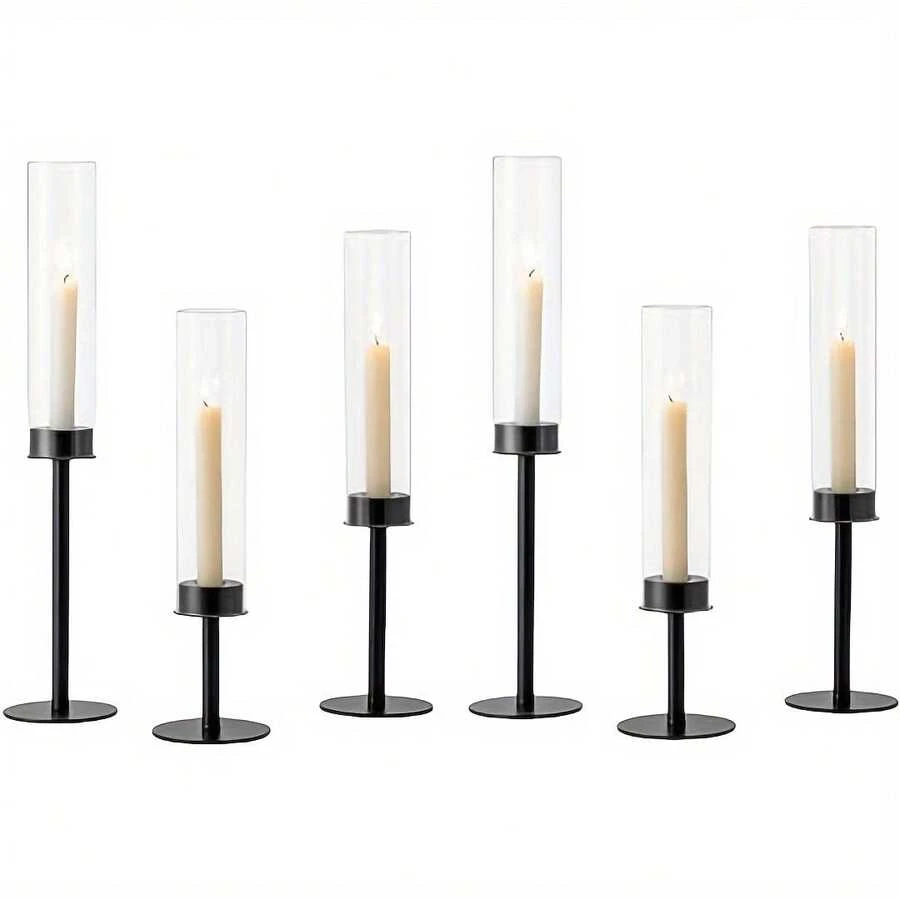 Chân nến hình bão, chân nến chống gió với chao đèn thủy tinh, thích hợp để trang trí bàn làm việc, tiệc tùng, vật trang trí trung tâm bàn ăn đám cưới. - 6Pcs - Xem 1