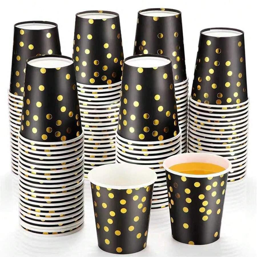 20/40pcs Macaron Black Baking Cups, Gold Polka Dot, Large Capacity Thick Anti-Oil Heat-Resistant Cake Liners, Suitable For Home Baking, Party, Wedding, Dessert Table, Graduation, Durable & Elegant - Black - View 1