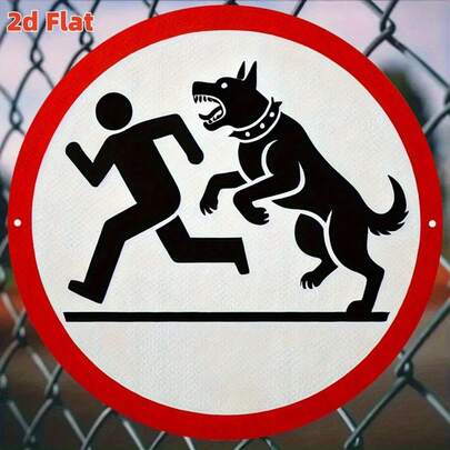 1pc Vintage Round Wooden Sign, Red Border Black Dog Silhouette, Funny Warning Decor, Suitable For Farm, Dog House And Indoor/Outdoor Scenes - Holiday Gift, Dog Walking Safety Sign, 2D Flat Design, Pre-Drilled Holes As Shown In Size