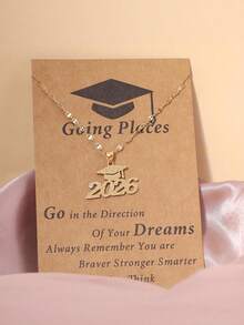 2026 Graduation Cap Necklace, Matte Stainless Steel Plated Gold, Unisex Design, Suitable As Graduation Or Back To School Gift For Friends And Classmates - 2026 Graduation Edition - View 7