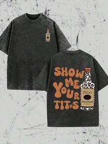 1 Pcs2026 Summer ShirtVintage Vintage Style, Tito's Vodka Enthusiast, Leopard Print Elements, SHOW ME YOU TITOS Humorous Text Memes, Washed Double-Sided Printed Vintage T-Shirt..…. Retro Loose T-Shirt, Men's Casual Style T-Shirt, Machine Washable And Washable Old T-Shirt; Cool Design Pattern T-Shirt, Durable And Comfortable Fabric, Street Fashion Sense, A Must-Have For Street Style Enthusiasts, Top-Level Sportswear, Suitable For Daily Commuting, Dating, Leisure Matching, Suitable For Holiday Gift Giving, The First Choice For Gift Giving. Loose And Comfortable Women's Tops210g 100% Cotton,The Patterns Are All Printed. Unisex. - 黑色 - 查看 10