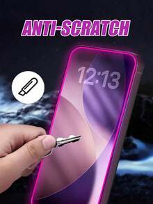 Tempered Glass Screen Protector 2pcs Glow-In-The-Dark Purple Framed High-Definition Tempered Glass Screen Protector, 4K Clear Display, Anti-Scratch, Anti-Fingerprint, Compatible With Apple 11/12/13/14/15 Pro Max/16 Plus/16 Pro/16 Pro Max/16e/17/17 Air/17 Pro/17 Pro Max Spring Gift - Purple - View 6