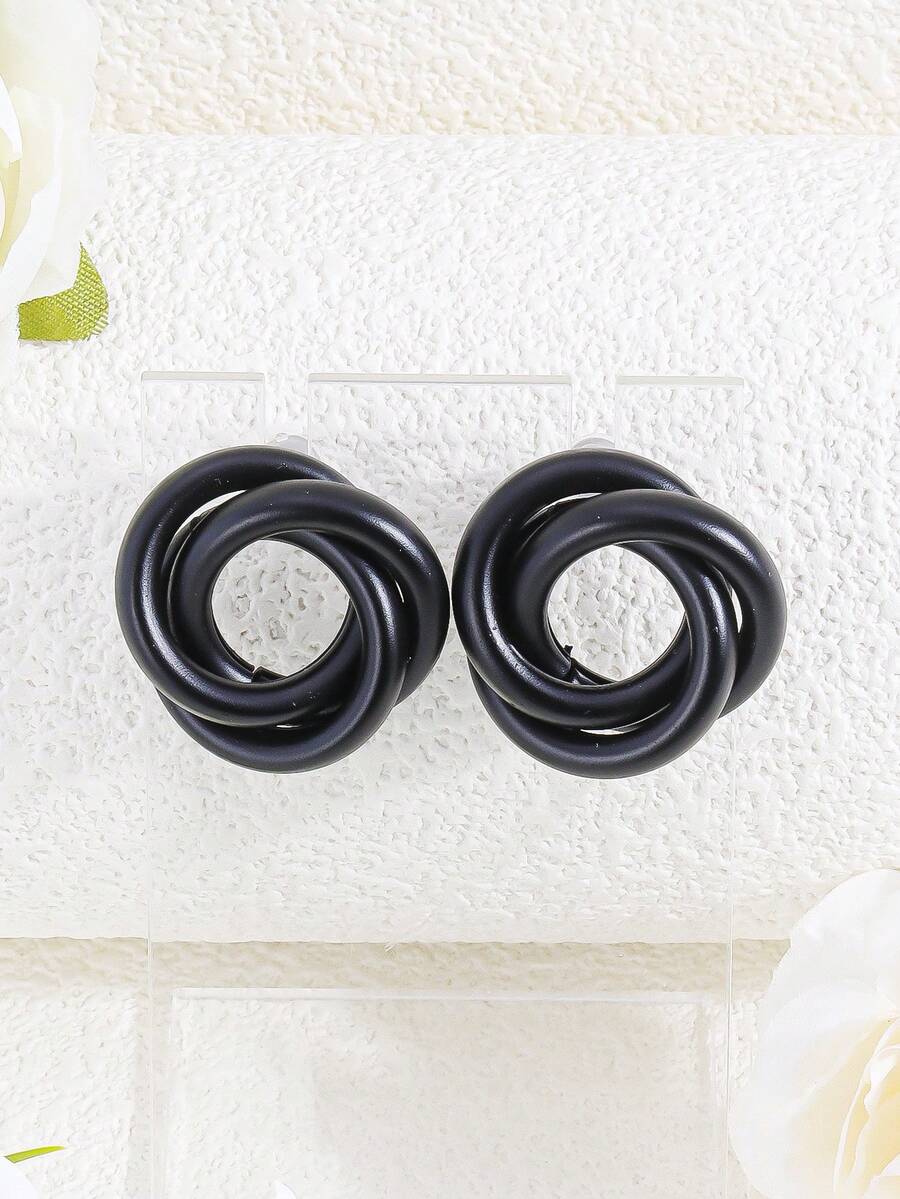 1 Pair Fashionable Minimalist Versatile Geometric Earrings - Black - View 1