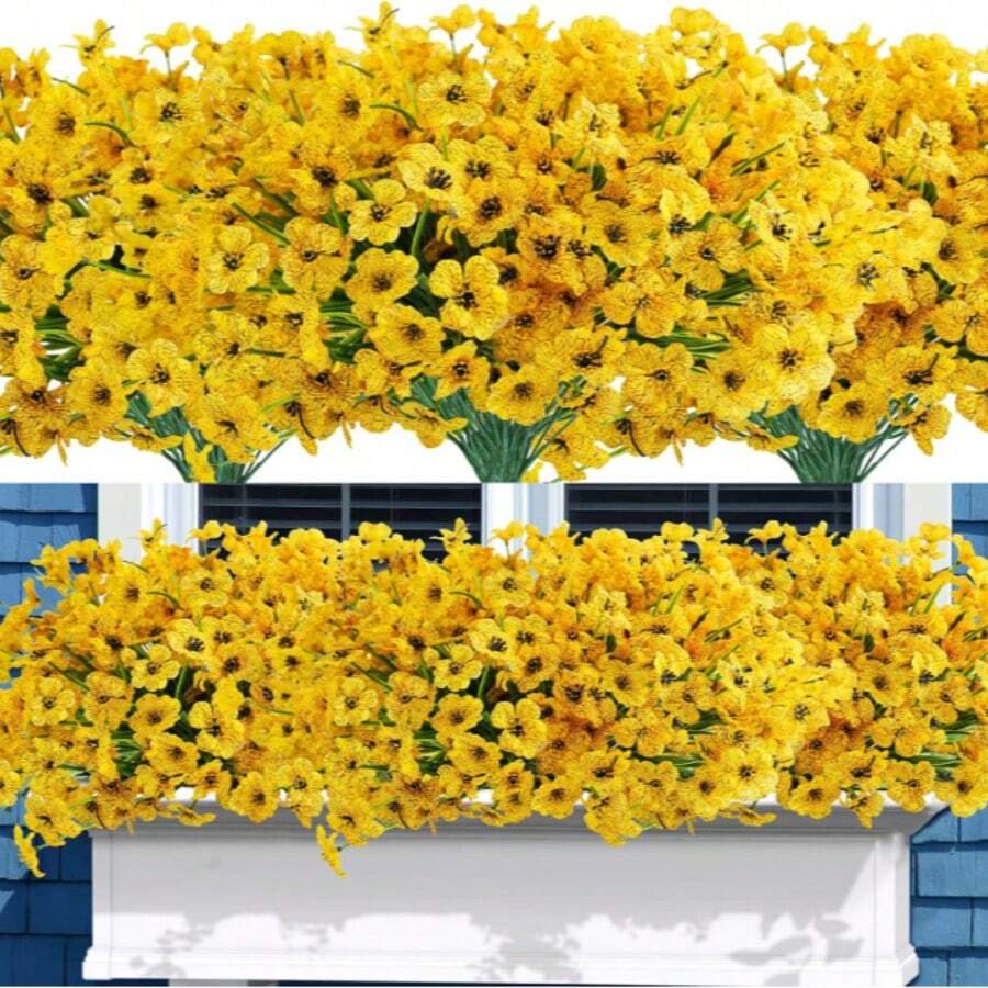 12/6/1pc Artificial Flowers, Suitable For Outdoor Use, Yellow Artificial Flowers, Suitable For Room Decoration, Spring Decoration, Artificial Flower Garden Centerpiece, Home Vase Decoration, Dining Room, Bedroom, Outdoor Garden Flower Arrangement, Photography Prop, Windowsill Flower Arrangement, Mother's Day, Room Decoration - Multicolor - View 1