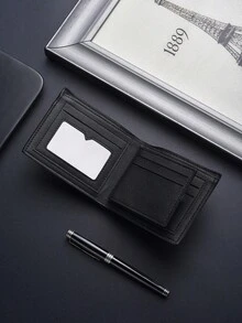 SHABILI New Retro Short Men's Wallet, Ultra-Thin Bifold Wallet, Multi-Function Card Holder, Youth Student Leather Wallet, - Black - View 5