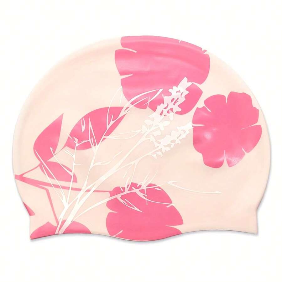 Large Swimming Cap - Non-Quick-Dry Waterproof Floral Pattern Swim Cap, Elastic Full-Coverage Design, Suitable For Competitive Swimming, Water Sports, SPA, Long And Short Hair Protection, Water Activity Accessory, Snug And Comfortable, Made Of High-Quality Silicone Material, Essential For Outdoor Adventurers, Exclusive For Swimming Teams - Pink - View 1