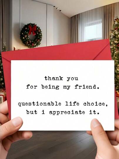 1pc Funny Thank You Card With Envelope, "Thank You For Being My Friend… Questionable Life Choice" | Sarcastic Humor Friendship Card For Bestie, BFF | For Birthday, Anniversary, Just Because | Blank Inside