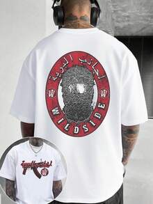 Men's Basic Graphic T - Shirt | Men's Patterned T - Shirt | Wildside Mask Gun Arabic Print | 100% Pure Cotton Fabric | Comfortable & Soft | Streetwear Y2K Style | Soft Breathable Crew Neck Fun T - Shirt | Suitable For Festive Parties, Gym Daily Wear | Men's Gift | Unisex - 白色 - 查看 2