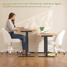 White Vanity Chair With Wheels, Cute Desk Chair With Back, Armless Office Chair Height Adjustable, Soft Lumbar Support For Small Space, Bedroom - 白色 - 查看 4