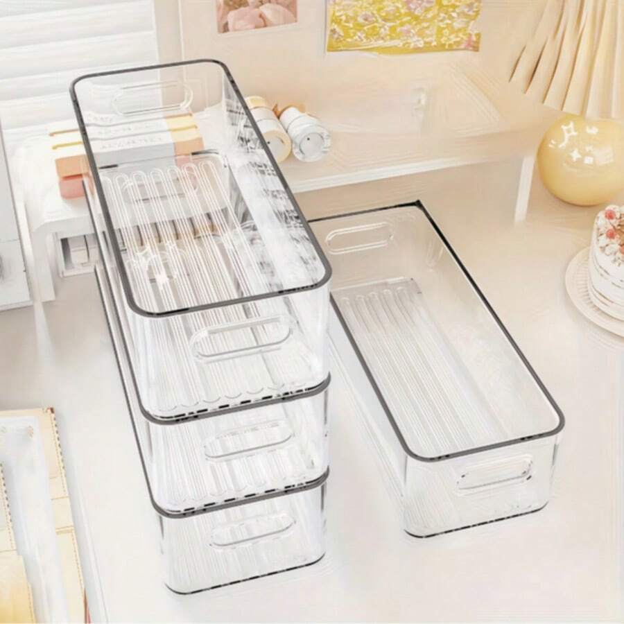 1pc Bohemian Style Transparent Acrylic Stackable Storage Box With Handles - Space-Saving Organizer For Cosmetics, Underwear, Socks, Kitchen Utensils, Clothing, And More - Durable Plastic Material, Multi-Functional Drawer Organizer