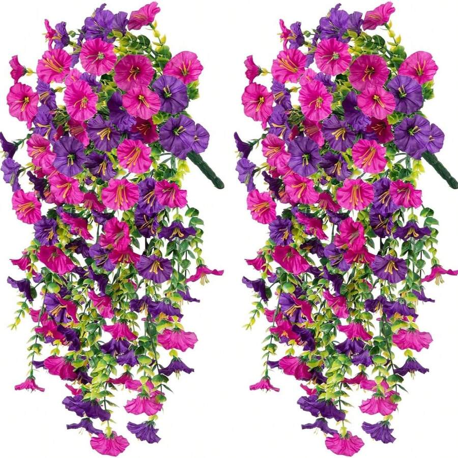 3 pezzi Fiori artificiali appesi per esterni, decorazione floreale realistica in seta viola e foglie di salice per matrimoni, casa, ufficio, giardino