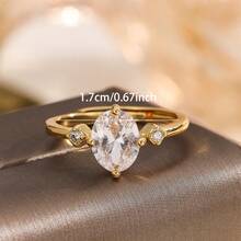 1 chiếc (Chất lượng cao) Nhẫn Niche Elegant đính đá Cubic Zirconia, thiết kế sang trọng, ít gây dị ứng, phù hợp đeo hàng ngày và trong các dịp cưới hỏi, quà tặng trang sức ngày Valentine. - Vàng - Xem 4