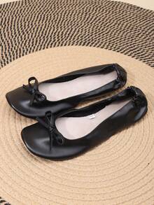 Lightweight, Barefoot-Feel Indoor Slippers, Bowknot Decor, Soft Sole, Foldable, Easy Slip-On, Black Dance Shoes For Women, Fashion Casual Soft Comfortable Versatile, Suitable For Indoor Wear, Wedding - Black - View 7