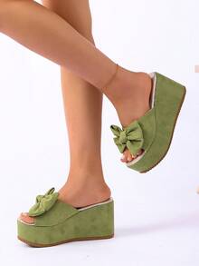 Giày sandal nữ 2025, sandal đế xuồng cao gót họa tiết da báo gợi cảm, sandal mũi tròn thoải mái, thích hợp cho mùa xuân/hè, dự tiệc hoặc phối cùng váy. - Màu xanh chanh - Xem 3
